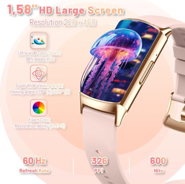Reloj Inteligente Mujer con llamadas Bluetooth 1.58“ HD Pequeño Smartwatch Deportivo con 120+ Modos, Podómetro Impermeable Pulsómetro SpO2 Monitor Sueño, Pulsera Actividad para iOS Android Rosa - Image 2