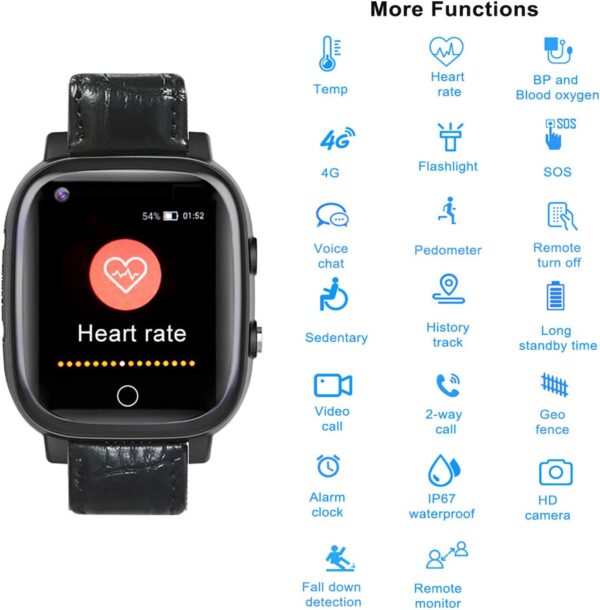 Reloj Inteligente con GPS 4G para niños Mayores, Monitor de presión ​Arterial de frecuencia cardíaca IP67 Impermeable rastreador SOS GPS Alzheimer Anti-perdida Relojes Regalo para papá mamá - Image 5
