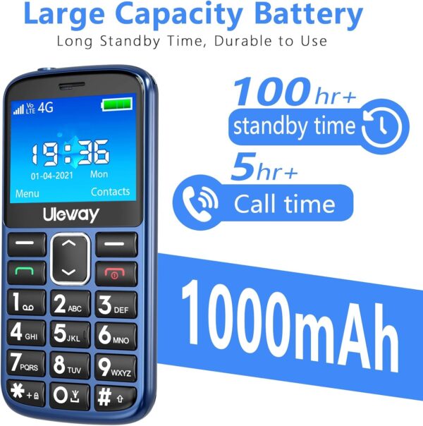 uleway 4G Telefono Movil para Mayores Libres, Teléfono Móvil Personas Mayores de Teclas Grandes con Pantalla de 2,4, Botón SOS, USB-C, Llamada Rápida, Base de Carga, Movil Basico con Ranura Nano SIM - Image 6