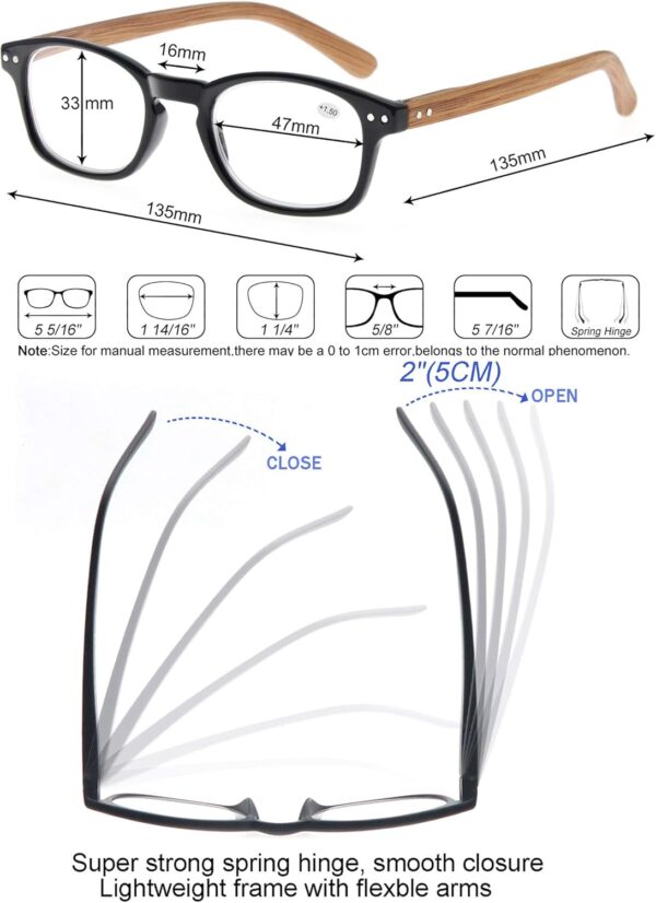MODFANS Un pack de 4 gafas de lectura 2.5 para Hombres/Mujeres - Lente Clara,Vision Clara,Efecto Madera - Moda,Practicas,Ligeras,Comodas,Colores Negro-Azul-Marron-Amarillo - Image 4