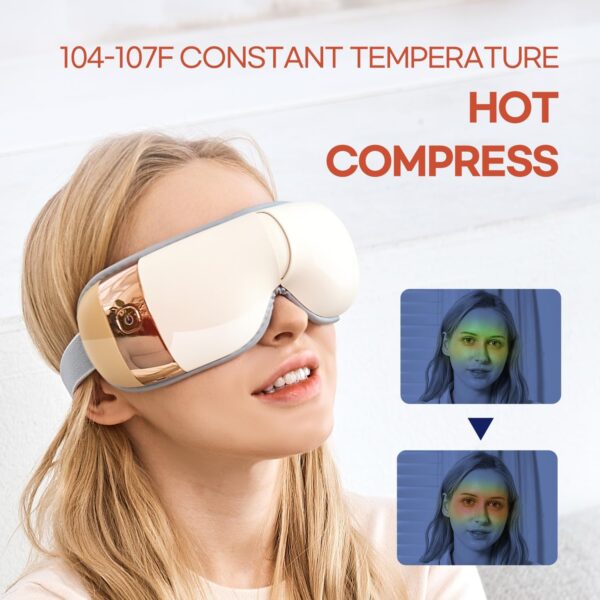 HubiCare Masajeador de ojos con calor, masajeador de vibración con música para migrañas, relaja y reduce la tensión ocular, círculos oscuros, bolsas de ojos, ojos secos, mejora el sueño (Marfil) - Image 3