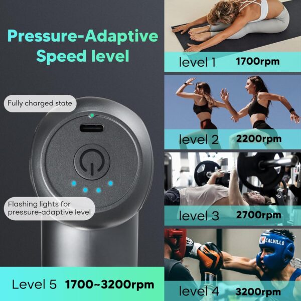 arboleaf Pistola de Masaje Mini con Estuche, Masajeador Muscular Profesional de 3200 rpm y 5 Velocidades, Massage Gun Silencioso para Relajación Muscular - Image 5
