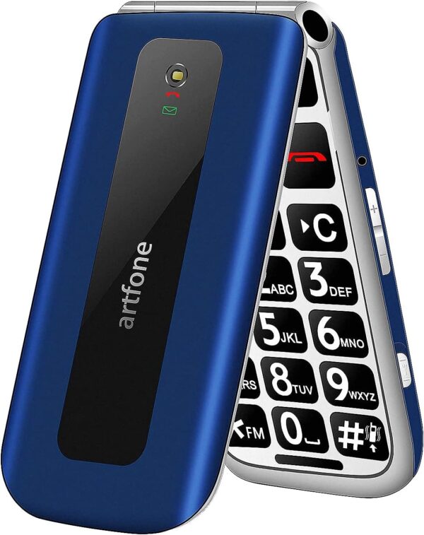 artfone Teléfono Móvil para Mayores, Senior Móviles de Teclas Grandes, SOS Botón, Pantalla de 2,4 Pulgadas, 2G gsm, Doble SIM, Llamada rápida, Sonido Fuerte de Radio, 1200mAh Batería, Azul