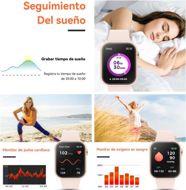 Hwagol Reloj Inteligente Hombre Mujer con Llamadas, Smartwatch Hombre Mujer, 1.85 Reloj Deportivo Mujer 140+ Modos Deportivos, Pulsómetro Monitor de Sueño, Calorías Podómetro para Android iOS - Image 3