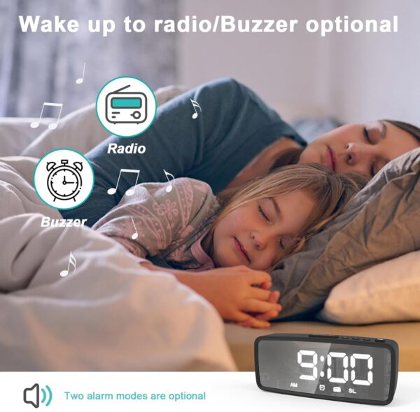 ThreeH Radio Reloj Despertador FM76-108 MHz 15 Niveles Volumen Fuerte Reloj Despertador para Personas Mayores Dormilón Pesado 2 Sonidos Timbre Alimentación por Cable y Batería Negro - Image 3