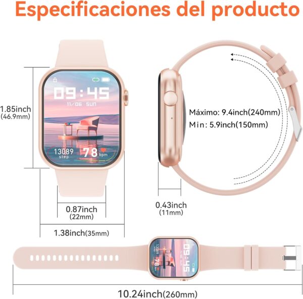 Hwagol Reloj Inteligente Hombre Mujer con Llamadas, Smartwatch Hombre Mujer, 1.85 Reloj Deportivo Mujer 140+ Modos Deportivos, Pulsómetro Monitor de Sueño, Calorías Podómetro para Android iOS - Image 7