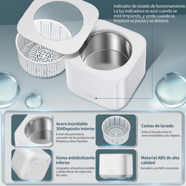 Limpiador Ultrasonidos Dental Limpieza, 43KHz Dental Pod Ultrasonic, Para Dentaduras Postizas, Alineadores, Retenedores, Cabezas de Cepillos de Dientes, Limpiador Ultrasónico Eficiente de 360°, 200ml - Image 5