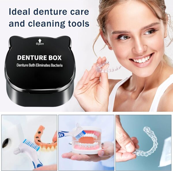 Guador Caja de Prótesis Dentales Kit de Limpieza de Dentaduras Postizas Caja de Dentaduras Postizas con Colador Cepillo de Dientes Postizos de Dos Cabezas Denture Bath Limpieza Caja de Almacenamiento - Image 7