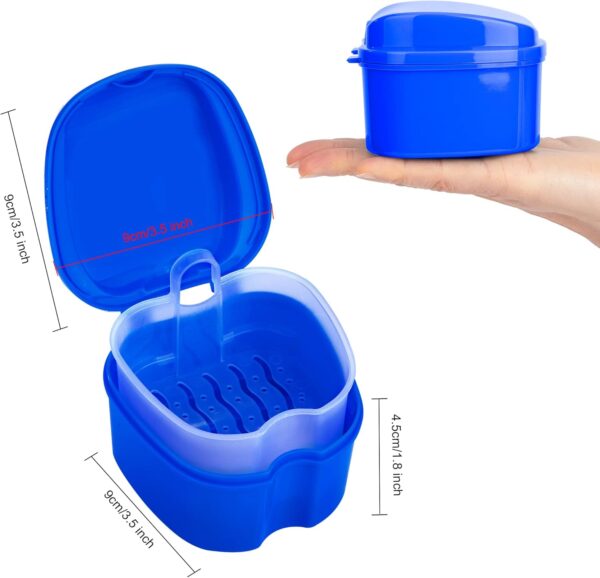 Caja de Dentadura Postiza Caja de Baño Estuche para Dentadura con Colador para Dientes Falsos Almacenamiento Remojo Limpieza Azul Oscuro - Image 7