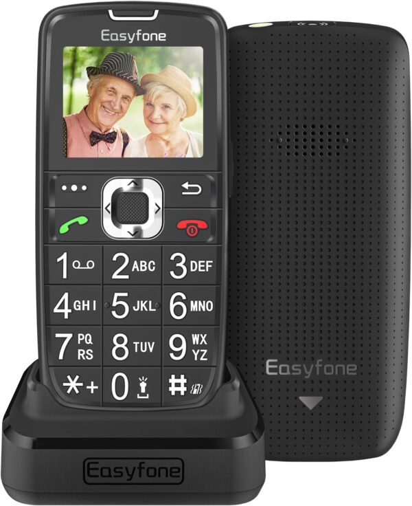 Easyfone Prime-A6 gsm Teléfono Móvil para Personas Mayores con Teclas Grandes y botón SOS, Fácil de Usar Móviles para Ancianos con Base cargadora (gsm)