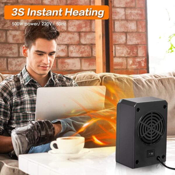 Unipampa Mini Calefactor, Termoventilador Portátil Silencioso, 500W Calefactor Eléctrico Cerámico, Pequeños Calentadores, Protección Sobrecalentamiento, Bajo Consumo, Para Habitaciones y Oficinas - Image 2