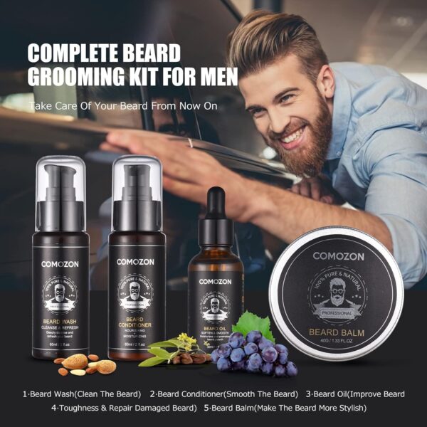 Kit Barba Hombre Cuidado 12 En 1 Con Maquina Afeitar Barba Aceite Barba Cepillo Barba Aceite Para Barba Hombre Champu Barba Peine Barba Balsamo Barba,100% Natural, Regalos Para Hombre - Image 4