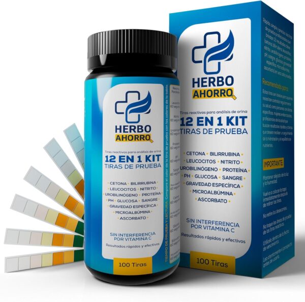 Test Orina 12 en 1 - Tiras para medir Leucocitos, Glucosa, Cetonas, Ph, Proteína, Bilirrubina, Nitrito, Ácido Ascórbico, Gravedad Específica, Urobilinógeno, Microalbúmina, Sangre - Urianálisis 100uds
