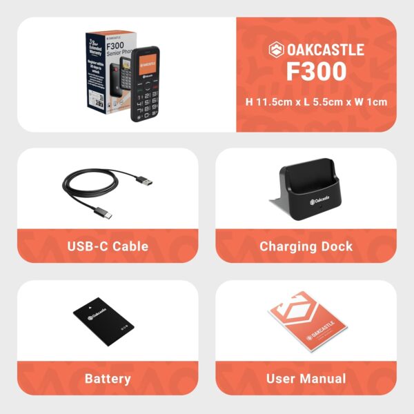 Oakcastle Teléfono móvil para Personas Mayores Dual Sim Basic | Todas Las Redes, 64 MB, batería de 5 días, Botones Grandes | Cámara, reproducción Multimedia y estación de Carga incluida F300 - Image 7