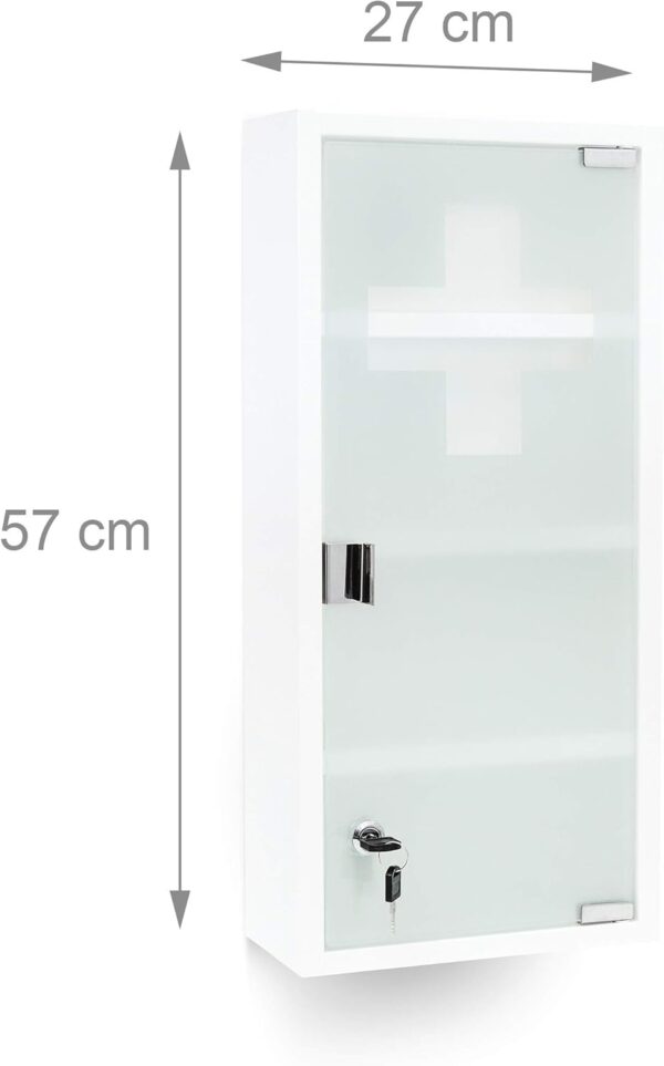 Relaxdays Armario Botiquín XXL, Mueble Primeros Auxilios, 57 x 27 x 12 cm, 4 Baldas, Puerta Magnética con Llave, Blanco - Image 3