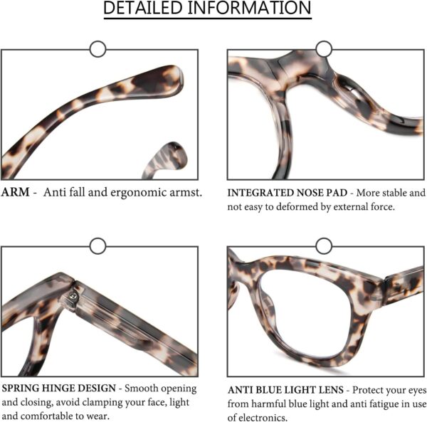 MMOWW Gafas de Lectura Redondas - Gafas de Lectura con Montura Redonda Anti Luz Azul Bisagras de Muelle Ordenador para Mujeres y Hombres (Tortuga gris, +1.5) - Image 5