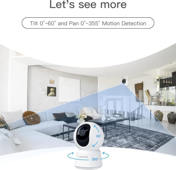 LAXIHUB 2.4GHz Camaras Vigilancia Domicilio WiFi, 2K/3MP Camara Vigilancia WiFi Interior con Visión Nocturna, PTZ 355° Cámara en Casa para Perros, Audio Bidireccional, Compatible con Alexa & App - Image 6
