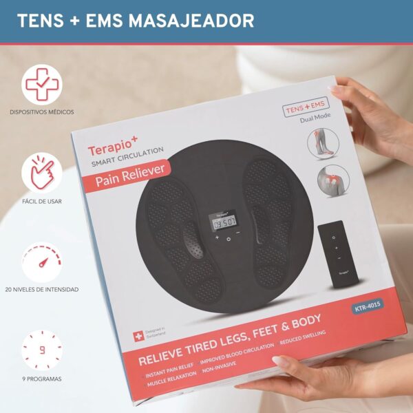 TERAPIO Electro Estimulador Circulatorio. Masajeador de Pies, Piernas y Cuerpo. Aparato de Masaje Médico Certificado para Mejorar la Circulación Sanguínea con Tecnologías de TENS y EMS. - Image 5
