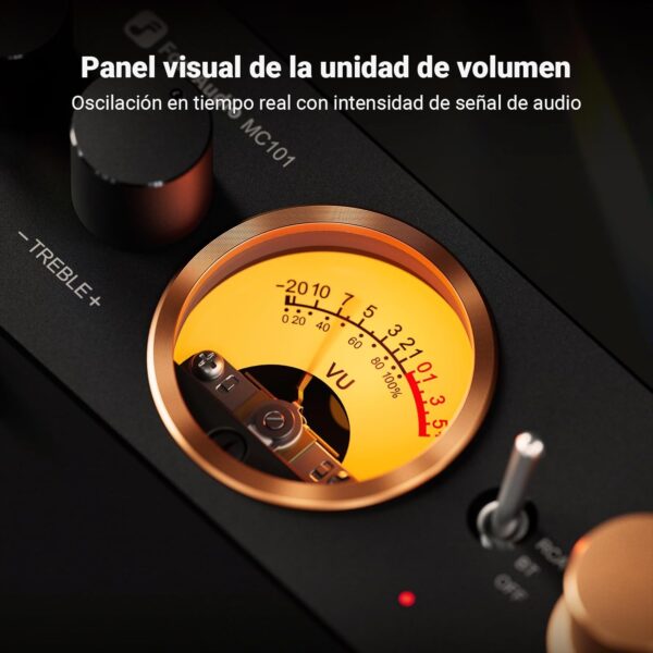 Fosi Audio MC101 Bluetooth Amplificador Estéreo Home Audio Component Mini Amp con VU Meter Receptor HiFi 2 canales para Altavoces Pasivos con Bass Treble Tone Control Vintage All Aluminum Alloy - Image 3