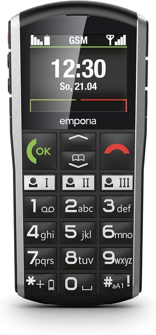 Emporia Simplicity - Teléfono móvil para Personas Mayores, sin Contrato, con botón de Emergencia, Pantalla de 2 Pulgadas, Color Negro