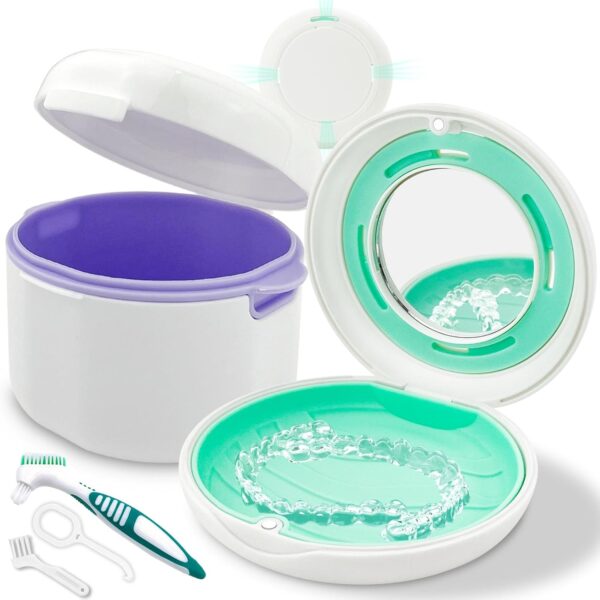ADNEWX 2 Caja Ferula Dental, Portátil Caja Aparato Dental con Espejo, Cepillo de Dientes, Herramienta de Extracción para Dentaduras Postizas, Cuidado de Aparatos Ortopédicos, Almacenamiento