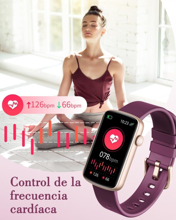 SHANG WING Reloj Inteligente Mujer,Pulsera Inteligente Mujer con Oxímetro, IP68 Impermeable,DIY Esfera Reloj, Monitor Sueño, Podómetro, Pulsómetro Smartwatch Mujer para Android iOS Morada - Image 6