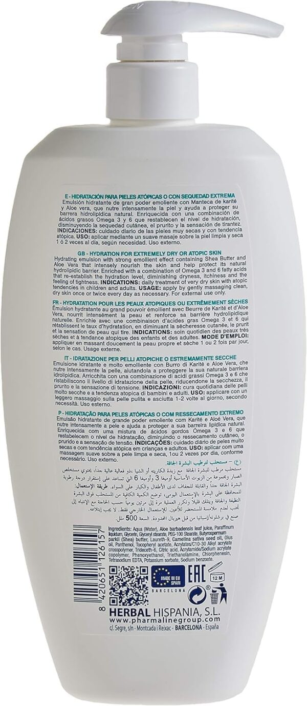 PHARMALINE Body Milk Atopic 500ml | Crema hidratante corporal para pieles atópicas o muy secas. Sin siliconas, parabenos ni sulfatos. - Image 2