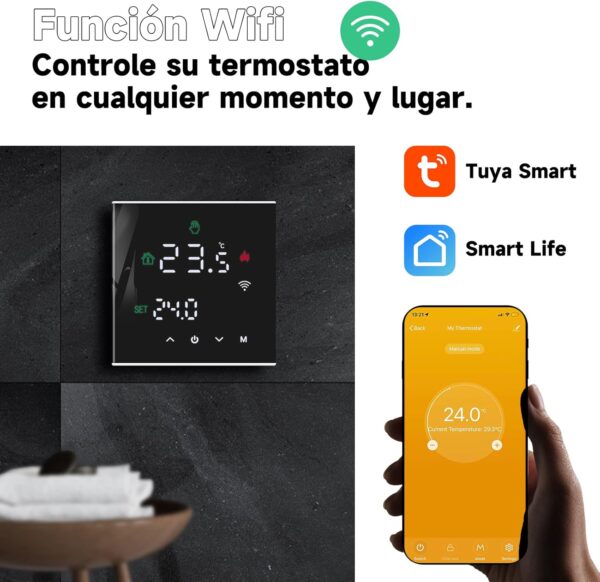 Beok Termostato Tuya WiFi para Calefacción de Calderas, Termostato con Alexa Control Vocal,Termostato Inteligente de Ambiente de Programación,Pantalla Táctil LCD Compatible con Google Assistant Negro - Image 4