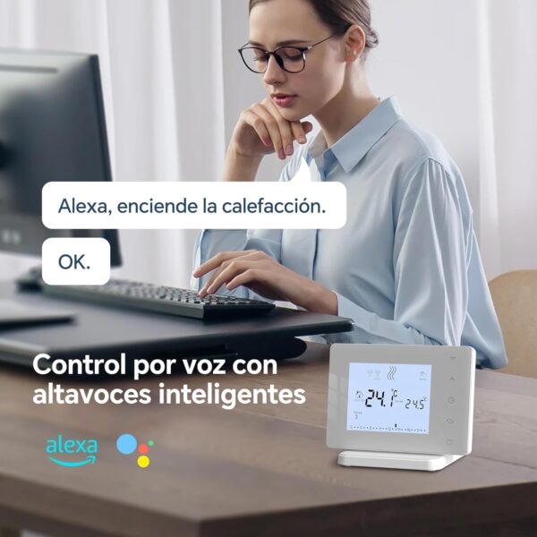 Termostato WiFi de caledera con Alexa,Control Vocal.Termostato programable Tuya,Control Remoto por App o la Pantalla de táctil.Termostato Portátil para Calefaccion de Gas/Agua 306RF - Image 3