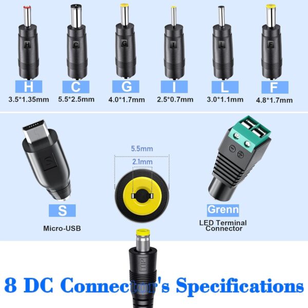 SoulBay 3V 4.5V 5V 6V 7.5V 9V 12V 1000mA máximo Universal AC/DC Adaptador de Cambios Regulados con 8 Modos Alimentación Adaptador de Conectores para 3-12V Elektronik - 150 cm Cable - Image 3