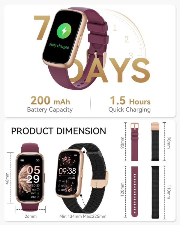 RUXINGX Reloj Inteligente Mujer, 1,47" HD Pulsera Inteligente Mujer, IP68, 24H Pulsómetro, Oxímetro, 24 Modos Deportivos, Sueño, Función Femenina, Podómetro Smartwatch Mujer para iOS Android Oro Negro - Image 6