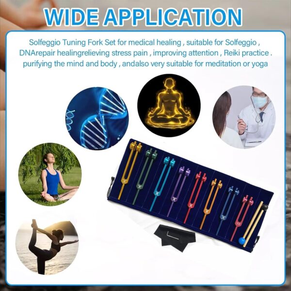 NEWFUN Diapason, Diapasones Terapeuticos Chakras, Juego de Diapasones de 8 Piezas, Para Terapia de Sonido Terapéutico, Vibraciones Equilibrantes, 2 x Martillos de Silicona,1 x Bolsa - Image 7