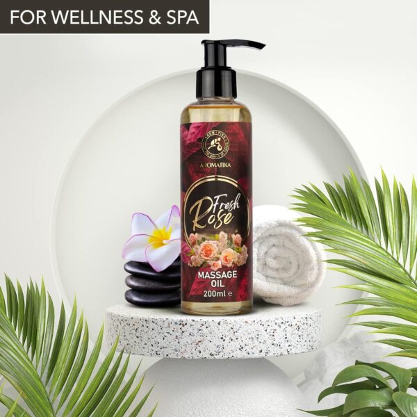 Aceite de Masaje Rosa 200ml - Aceite Corporal Relajante con Palo de Rosa - Semilla de Uva - Jojoba - Almendra - Aceites de Melocotón y Extracto de Rosa - Aceite de Masajes para Parejas - Image 5