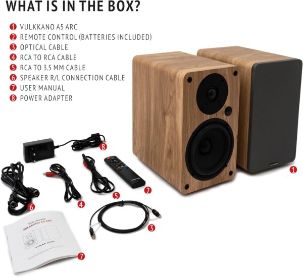 VULKKANO A5 ARC Altavoces Autoamplificados con Woofer de 5.25", Bluetooth 5.0, HDMI ARC, Optica, RCA, USB, con Salida Subwoofer, Monitores de Estudio HiFi con Diseño Elegante, Color Marron - Image 7