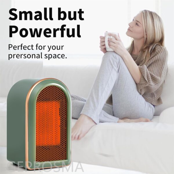 Calefactor electrico de aire caliente Bajo Consumo Portatil,Mini Calefactor Ceramico,Pequeño Calefactor Enchufe Silencioso 1200W/800W 2 Ajustes de Calor,Protección contra Sobrecalentamiento/Dumping - Image 4