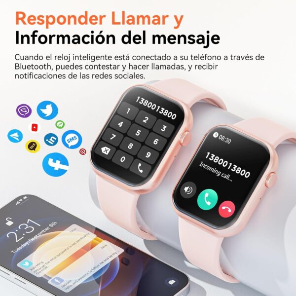 Hwagol Reloj Inteligente Hombre Mujer con Llamadas, Smartwatch Hombre Mujer, 1.85 Reloj Deportivo Mujer 140+ Modos Deportivos, Pulsómetro Monitor de Sueño, Calorías Podómetro para Android iOS - Image 2