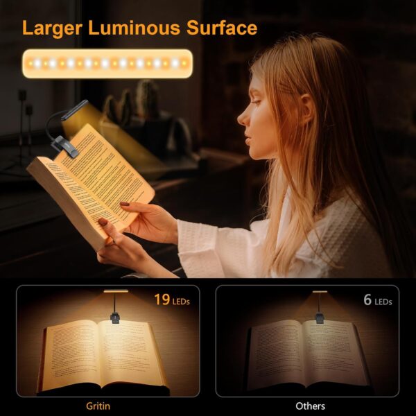 Gritin 19 LED Luz de Lectura, Lámpara de Lectura USB Recargable de 360° Flexible con 3 Modos de Iluminación - Protección Ocular & Atenuación Continua & Larga Duración Luz de libro para leer en la cama - Image 6