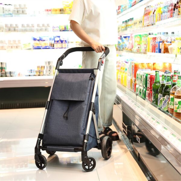 LEUYA ABC Carros de Compra, con Bolsillo para Congelados, 46L Carro de la Compra de 4 Ruedas, Carrito Compra Plegable de Aluminio (Azul) - Image 8
