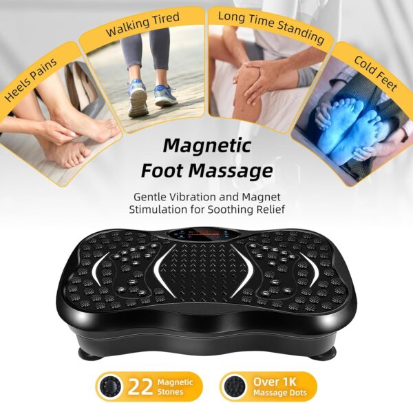 EVOLAND - Placas de vibración, máquina de ejercicio de fitness para uso doméstico, con altavoz Bluetooth, 5 modos de programa, 2 bandas de resistencia, entrenador de fitness de vibración, carga máxima de 330 libras (B) - Image 5