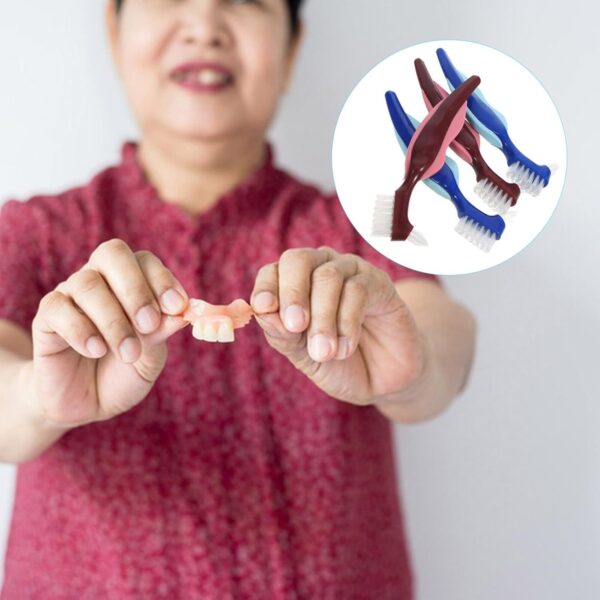 Beavorty 4 cepillos de dientes de doble cabeza para dentaduras postizas, cepillo de limpieza de dentaduras postizas, cepillos de dientes para limpieza de retenedores, soportes transparentes y - Image 4