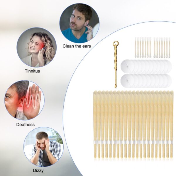 Juego de 42 velas para los oídos, cera de abeja, velas naturales para los oídos, no tóxicas, cilíndricas con cucharilla, discos protectores, para limpiar las orejas, amarillo - Image 6
