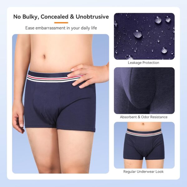 Bóxer para Incontinencia para Hombre, Pantalones de Incontinencia Lavables, Ropa Interior a Prueba de fugas, Calzoncillos de Algodón para Orina con Almohadillas Absorbentes, Calzoncillos Reutilizables - Image 3