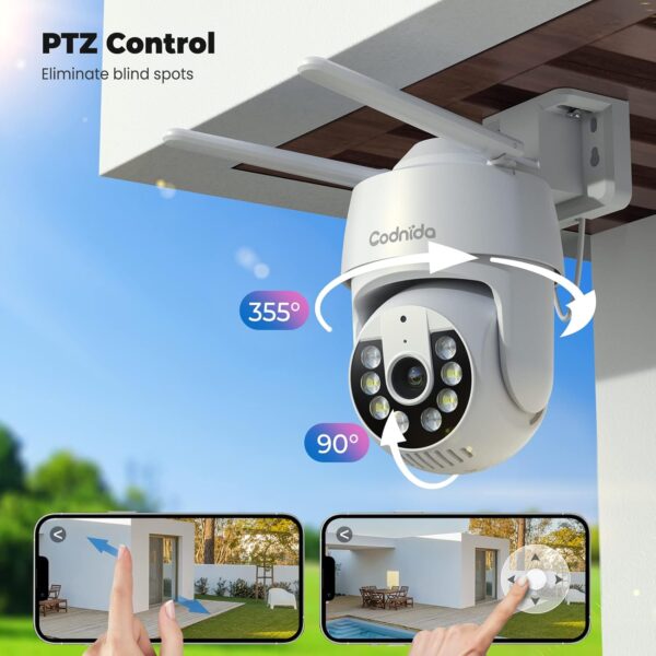 Codnida 2K Camara Vigilancia WiFi Exterior, Camaras Vigilancia Domicilio 2.4Ghz WiFi PTZ 360° Vista con Visión Nocturna en Color,24/7 Grabación Continua,Seguimiento Automático,Alarma de Luz y Sonido, - Image 5