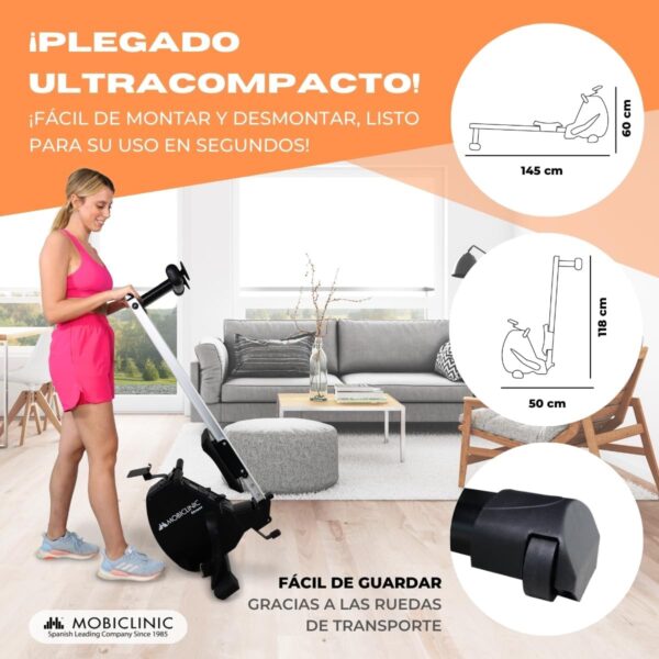 Mobiclinic® Fitness, Maquina de Remo, RowFit, 8 Niveles de Resistencia, Silencioso, Resistencia magnética, Monitor LCD, Soporte para móvil, hasta 120 kg, Volante de inercia de 6kg, Gym en casa - Image 3