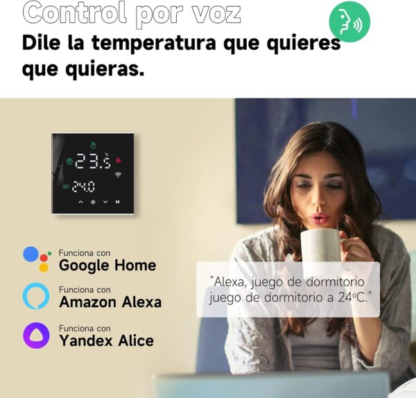 Beok Termostato Tuya WiFi para Calefacción de Calderas, Termostato con Alexa Control Vocal,Termostato Inteligente de Ambiente de Programación,Pantalla Táctil LCD Compatible con Google Assistant Negro - Image 5