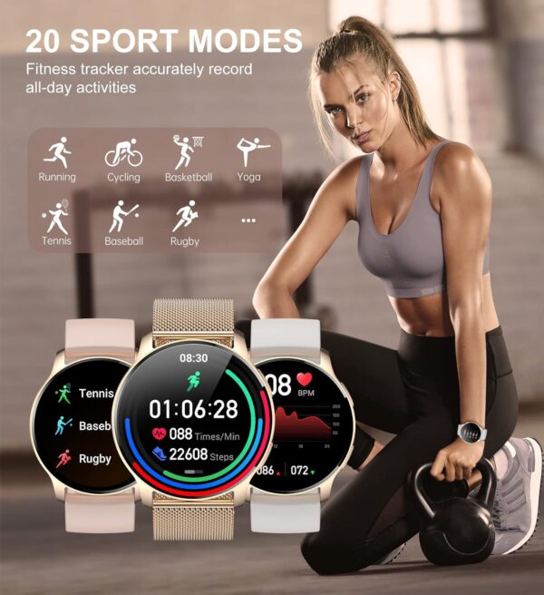 Iaret Reloj Inteligente Mujer con Llamadas,1,32'' Smartwatch Mujer 3 Correas, Pulsera Actividad Presión Arterial Ritmo Cardíaco Oxígeno Sanguíneo Sueño para Android iPhone, Regalo Mujer - Image 5