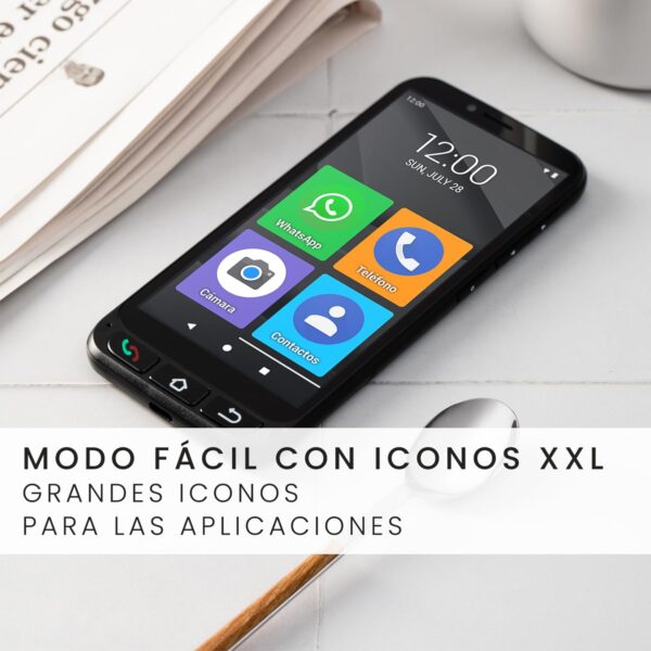 SPC Zeus 4G Pro + Carcasa | Smartphone fácil Uso Mayores | Iconos XXL, Botón SOS, Configuración remota | 5,5”, 4GB RAM, 64GB Memoria Interna, cámara 13MP, Android 11, Base de Carga, Negro - Image 2