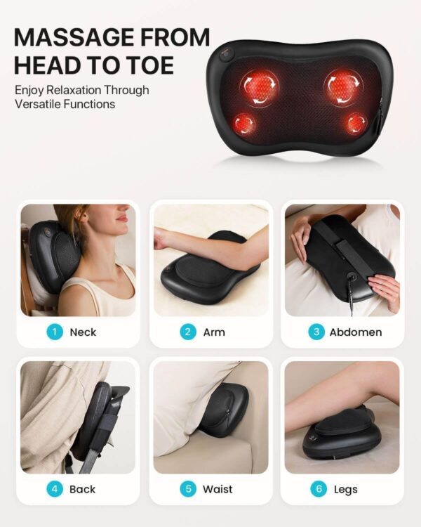 ALLJOY Cojín Masajeador Cervical y Espalda, Masaje Shiatsu Cuello Lumbar con Calor, Masajeador Electrico 3 Niveles con 4 Nodos Rotación 3D, Regalos para Mujeres Hombres para Coche Hogar Oficina - Image 4