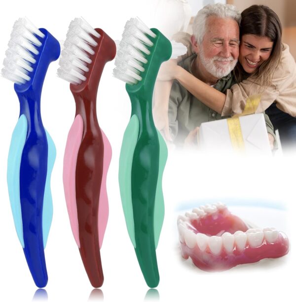 WLLHYF 3 cepillos de dentadura dura de, cepillo de limpieza de prótesis dental, cepillo portátil de doble cara, cerdas multicapa para el cuidado de la dentadura - Image 6