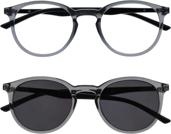 Opulize Met Paquete Doble Gafas De Lectura Con Lectores De Sol Grande Redondo Gris Negro Hombres Mujeres Bisagras Resorte RS60-7 +1,50